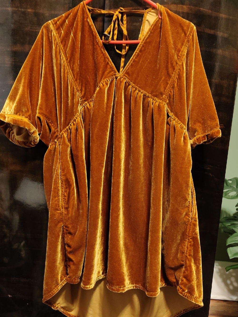 NWT Free People Crushed Velvet Gold Babydoll Dress